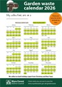 Downloadable garden waste calendar for 2026 collections with each week marked to identify if collected on a rubbish or recycling week