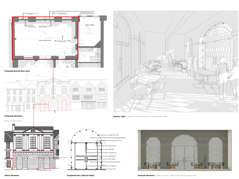group of architects drawings and artists impression of described improvements