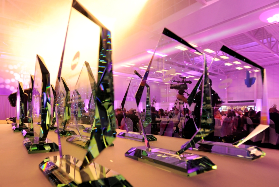Glass awards on a table