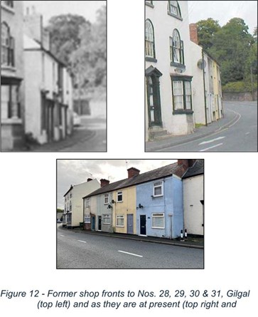 3 images the first a past image and next 2 present day of terraced houses former shopfronts