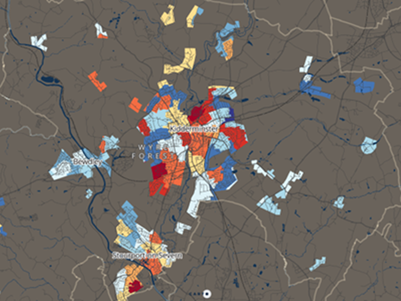 map indicating areas of deprivation across Wyre Forest